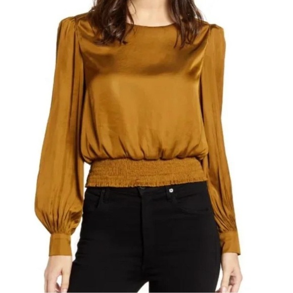 Astr Tops - ASTR the Label Satin Long Sleeve Blouse Size Medium Copper Brown